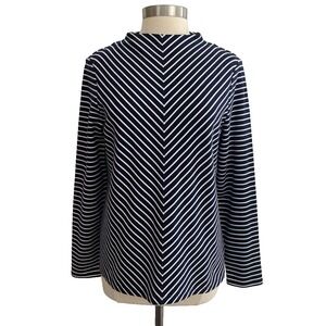 Talbots Mock Neck Cotton Top Women Size‎ 1X Striped Coastal White Blue Nautical
